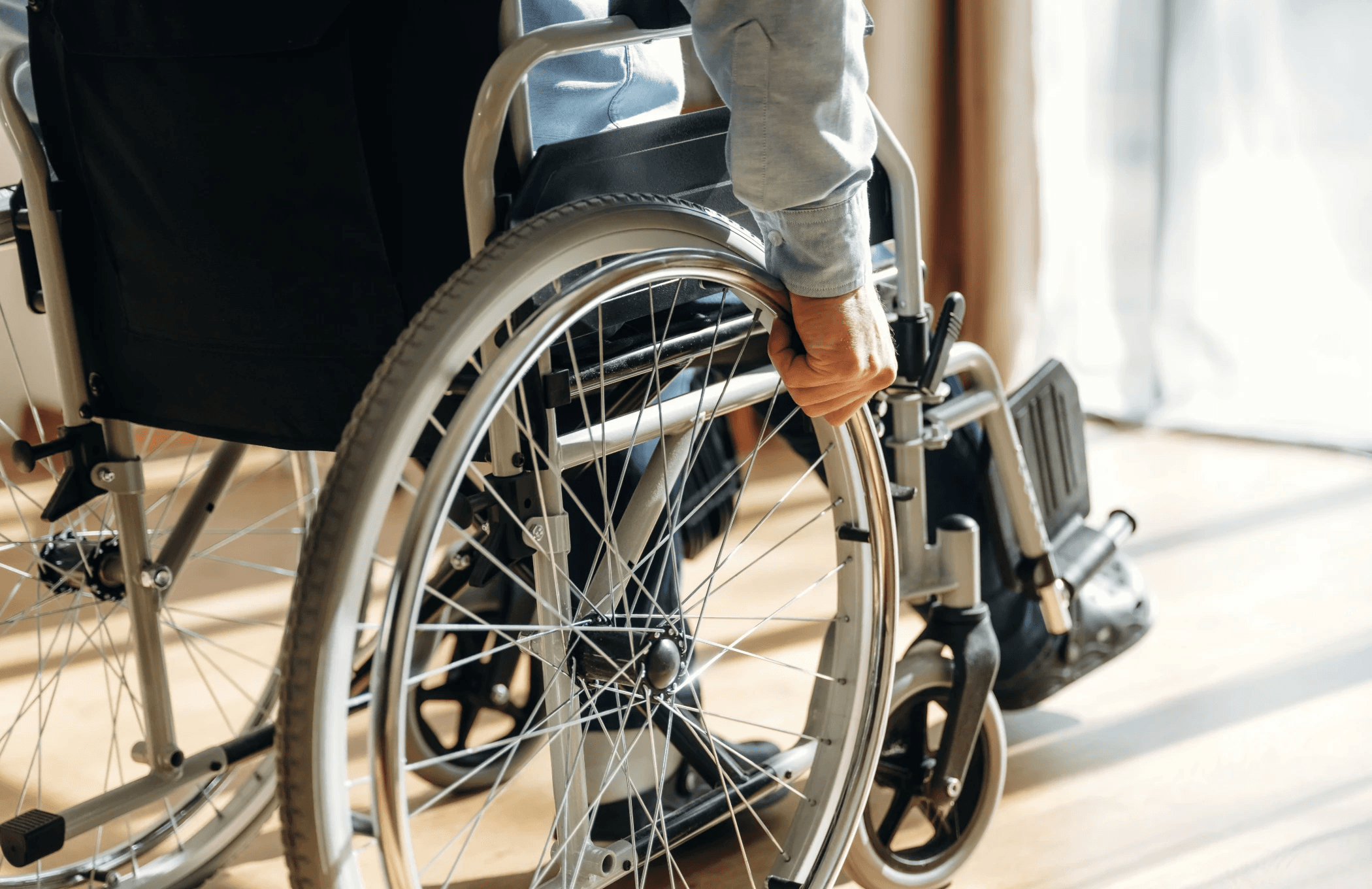 Manual wheelchair in a bright professional care setting