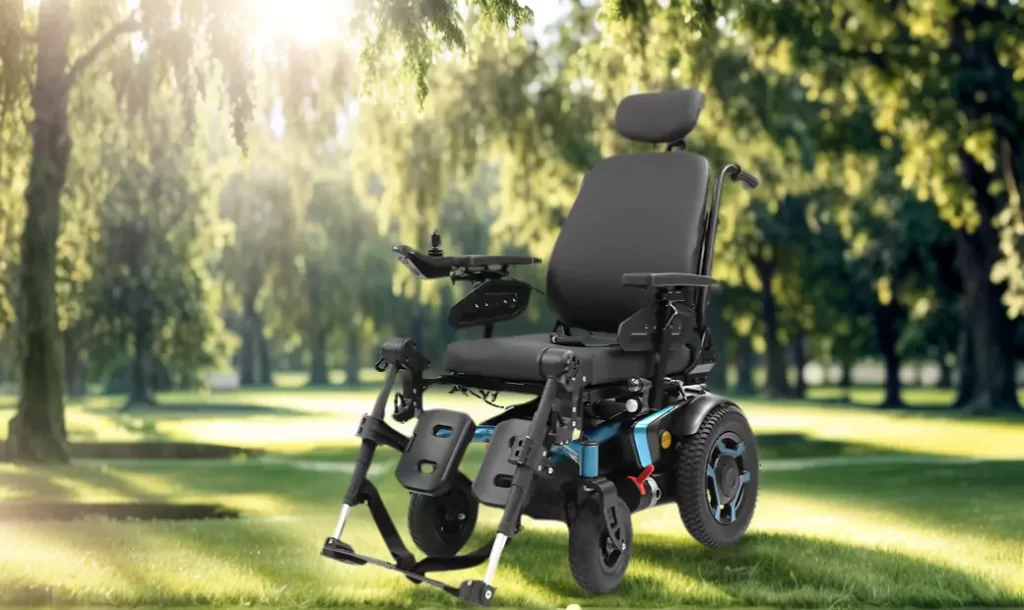 one power wheelchair in the park