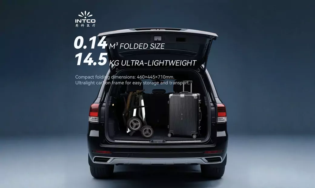 A foldable transportation scooter is placed in the trunk.