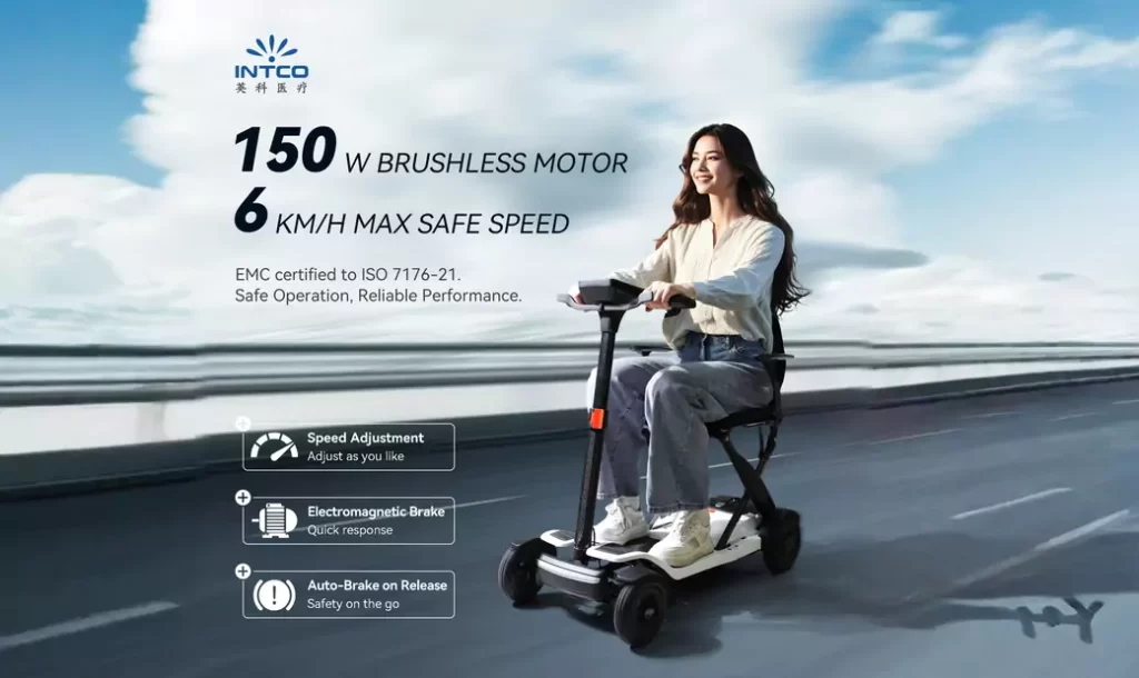 The woman is riding a scooter.